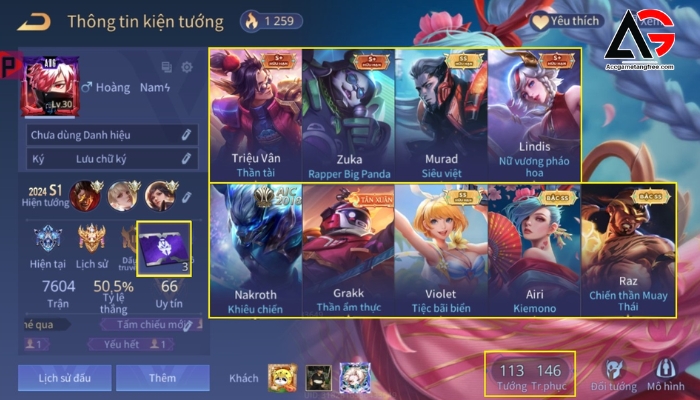 Tặng nick Liên Quân VIP full tướng full trang phục 2024 (7)